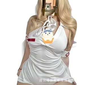 Su Xing's Plus Size Lingerie: Sexy Lapel Deep V-Neck Back Tie-Back Nurse Uniform, Midnight No-Removal Condom - Product Image 2