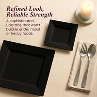 Assiettes carrées en plastique noires avec bord doré 9 pouces 13,5 pouces, assiettes jetables pour desserts/apéritifs/petits gâteaux pour fêtes, remises de diplômes