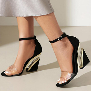 Sandales d'été à talons compensés hauts pour femmes, en PVC, à bride unique, avec bride de cheville, pour l'extérieur, style escarpins habillés - Product Image 2