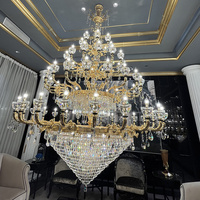 Lustre en cristal doré européen, abat-jour en verre, suspension, luminaire pour villa, hall d'hôtel, salle de banquet