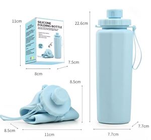 Bouteille d'eau pliable en silicone durable de 600 ml, gobelet réutilisable, portable, personnalisable, anti-fuite, pour le sport, la randonnée, les voyages en plein air - Product Image 2