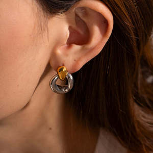 Geometric Moon Shape Stainless Steel Earrings And Necklace Set For Women Party Jewelry Fashionable <b>Titanium</b> Steel <b>Studs</b> - Product Image 4