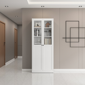 Libreria Moderna Minimalista a Doppia Porta in Vetro, Altezza Regolabile, Montata a Parete, Multistrato, Grande Capacità, in Ferro Battuto per Soggiorno - Product Image 3