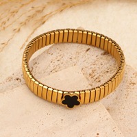 Gelang Bangle Baja Tahan Karat Elastis Modis Berkualitas Tinggi Lapis Emas 18k Anti Luntur 316L Zirkon Geometris Klasik