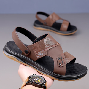 Men's T-Strap <b>Sandals</b> Black And Brown Soft Soled Breathable Casual Beach Shoes Slip On Youth 18 40 Years Old - Product Image 2