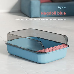 Bac à litière extra-large pour chat avec design anti-éclaboussures, bac semi-fermé, fonction de nettoyage facile, fourchette à litière en gros - Product Image 5