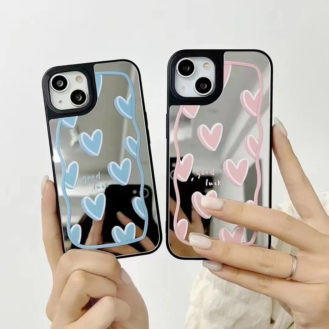 MAXUN 2022 New Cute Pattern Mirror Heart Phone Case For iPhone Series XS 13 Pro Max Case Luxus Anime Elegant Design Genuine