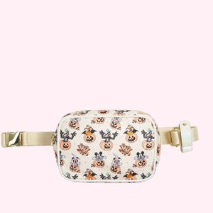 Sac banane carré portable pour enfants, personnalisé, beige, imperméable, avec fermeture éclair, motif Halloween magique et effrayant, pour les parcs - Product Image 1