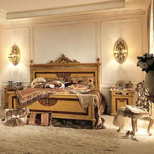 Ensemble de meubles de maison en bois naturel, lit Queen Size, style VIP, luxueux et traditionnel, pour chambre à coucher