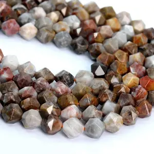 Hot Selling Beads for Jewelry Making Natural Faceted Crazy Lace Agate Diamond Cutting Loose Beads 15.5"
