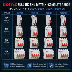 DELIXI DZ47SZ 1P מיניאטורי DC <span class=keywords><strong>MCB</strong></span>, מפסק זרם מיניאטורי DC להתקנה על פס DIN עבור מערכת חלוקת חשמל DC - Product Image 3