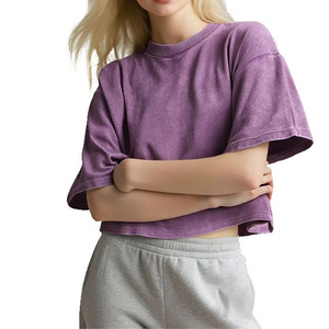 T-shirt Corta Estiva da Donna in Maglia Larga Traspirante 100% Cotone Lavaggio Acido Stile Retrò 240g a Maniche Corte - <span class=keywords><strong>Top</strong></span> Corto <span class=keywords><strong>Vintage</strong></span> - Product Image 3