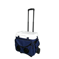 Glacière portable à roulettes 18L en plastique avec fonction haut-parleur, rétention de glace, logo personnalisé pour usage extérieur, vin, nourriture et canettes