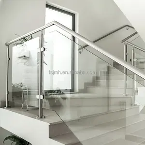 Escritório interior Escadas Corrimão Frameless Vidro Deck Varanda Trilho Aço Inoxidável Stair Balustrade Posts Corrimão Coluna