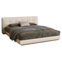 Lit double/plein format en tissu coton-lin avec cadre en pin de style italien minimaliste, lit en tissu design moderne de luxe léger, fabriqué en Chine CG009