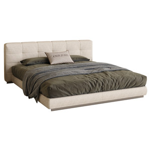 Cama Doble de Estilo Italiano Minimalista con Marco de Pino y Tela de Algodón y Lino, para Villa, Apartamento, Dormitorio Principal, Diseño Moderno y Lujoso CG009 - Product Image 4