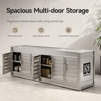 Armoire de rangement de style conteneur plaquée titane 220x70x75cm, buffet multi-portes pour cafés, commerces et espaces commerciaux