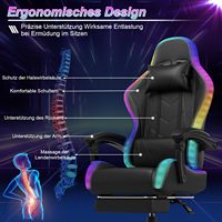 Chaise de jeu RGB avec lumières et haut-parleurs, chaise de jeu vidéo avec lumières LED RGB et repose-pieds