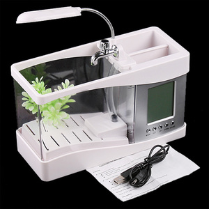 Mini <span class=keywords><strong>aquarium</strong></span> de bureau USB rond de 1L avec fonction d'eau courante en plastique à économie d'énergie - Product Image 3