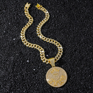 Set di Gioielli Hip Hop Iced Out con Catena Cuban Link in Lega Geometrica e Ciondolo a Disco KING & Corona, Regalo per Rapper - Product Image 4