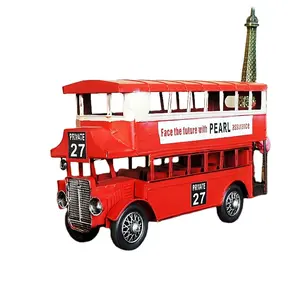 Yiwu Hot Sale London Double Decker Bus Model Metal Vintage Retro Diecast Bus Model