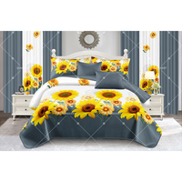 Lot de 12 Pièces Draps de Lit Housse de Couette Rembourrage Coton Luxe Tournesol Ensemble de Literie avec Jeté de Lit et Rideaux Assortis