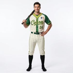 Maillot de baseball Cobra pour homme, manches courtes, rayures vertes et blanches, 24, respirant, coupe régulière, toutes saisons, vêtements pour adultes - Product Image 1