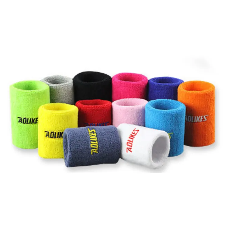 Custom Logo Embroidery Cheap Bulk Recycle Soft Cotton Terry Cloth Knitted Sweat Athletic Exercise Sweatband Wristband