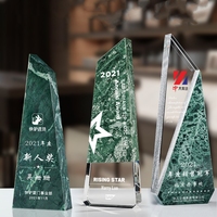 Trophée personnalisable en verre cristal ADL, marbre vert, impression UV, pour événements sportifs et professionnels, décoration, logo et texte personnalisés
