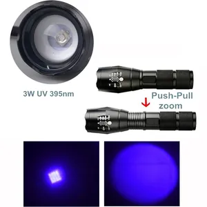 Led 365nm Flashlight Best Powerful Rechargeable 365nm 395nm UV LED Purple Light Flashlight Black Head Torch Light For Fishing