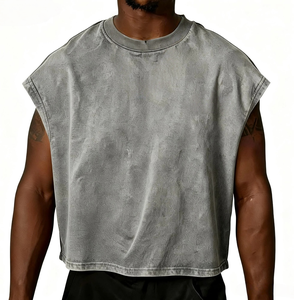 <span class=keywords><strong>Débardeur</strong></span> de sport personnalisé à bords bruts, sans manches, coupe carrée, en coton French Terry pour homme, idéal pour la gym - Product Image 5