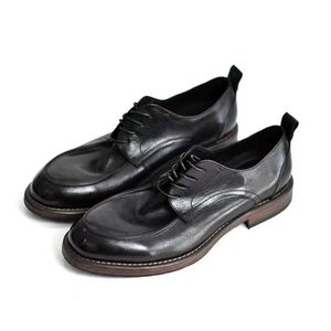 Zapatos Formales de Negocios para Hombre, Estilo Moderno Europeo, Punta Cuadrada, con Cordones, Transpirables, Ligeros, de Cuero Genuino, Tallas Grandes - Product Image 1