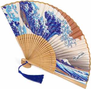 Elegant Bamboo and Silk <b>Fans</b> Wooden Folding Bamboo Gan <b>Hand</b> <b>Fans</b> for Weddings Parties and Home Decor - Product Image 3