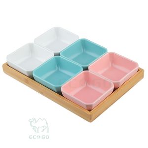 Ensemble de plateaux de service en bambou avec bols en céramique, finition laquée, personnalisé pour les restaurants et les fêtes, qualité domestique - Product Image 2