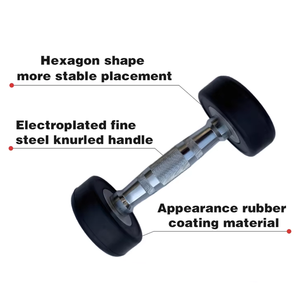 Juego de Mancuernas de Cabeza Redonda OEM de Fábrica al por Mayor con Revestimiento de Goma y Pesas de Acero Sólido para Gimnasio en Casa Entrenamiento Muscular y Fitness - Product Image 3