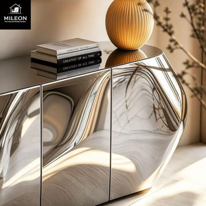 Buffet en acier inoxydable effet <span class=keywords><strong>miroir</strong></span>, console moderne à ondes irrégulières, meuble de rangement de luxe pour salon - Product Image 4