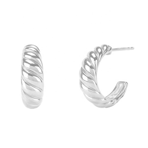 ต่างหูห่วงทรงโดมเกลียวแบบมินิมอลทำจากทองเหลืองสำหรับผู้หญิง - Product Image 4