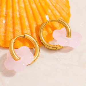 Pendientes de aro con forma de flor, colgante colorido de acero inoxidable para mujer, joyería de moda EH11829A - Product Image 3