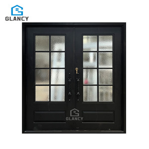 Porta d'Ingresso Antifurto Moderna in Vetro e Metallo, Design in Ferro Battuto per Casa, Porte Francesi d'Entrata - Product Image 2
