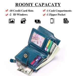 Wholesale Genuine Leather Bifold RFID Blocking Short <b>Ladies</b> <b>Wallet</b> Zipper Vintage New Small Genuine Leather Women's Polyester - Product Image 3