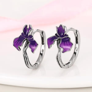 Orecchini a fiore in argento tibetano placcati in oro bianco, stile romantico per donna, orecchini pendenti a cerchio, gioielli alla moda - Product Image 4