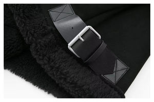 Veste de moto d'hiver pour femmes dames européennes et américaines veste en cuir Melton chaud en noir veste de moto à motif solide - Product Image 5