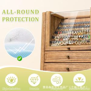 Boîte à bijoux en bois massif 13,58x10,83x6,1 pouces, rangement multi-niveaux avec porte en verre pour boucles d'oreilles, bagues, colliers, bracelets - Product Image 5