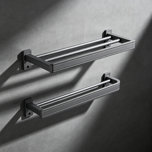 Support mural carré <span class=keywords><strong>double</strong></span> couche en acier inoxydable pour serviettes, étagère de salle de bain, épaisseur 5 mm, revêtement poudré - Product Image 2