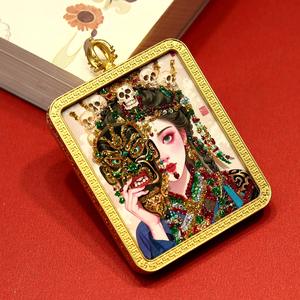 Handgeschilderde Gouden Thangka Gau Box Zha Ji La Mo Hanger Legering Thangka Case - Product Image 3