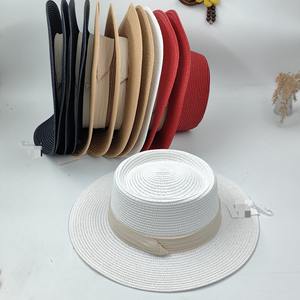 Unisex Triple Fold Ribbon Plain Gambler Boater Sombrero <span class=keywords><strong>de</strong></span> paja Stock al por mayor para la playa Verano Jardinería Material <span class=keywords><strong>de</strong></span> papel amigable - Product Image 2