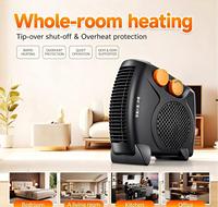 Ventilateur de bureau noir et orange, chauffage électrique 2000W, 3 vitesses, bouton rotatif, chauffage d'appoint portable
