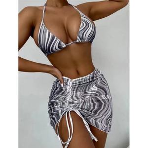 Traje de Baño Bikini Micro Mini de 3 Piezas para Mujer, Sexy, Abierto, con Push-Up, Color Sólido, Servicio OEM, Diseño Personalizado - Product Image 2