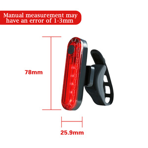 Feu arrière de vélo rechargeable par USB, 70LM, rouge, haute luminosité, ABS, 32g, pour la conduite nocturne, 7x2x2cm, étanche - Product Image 2
