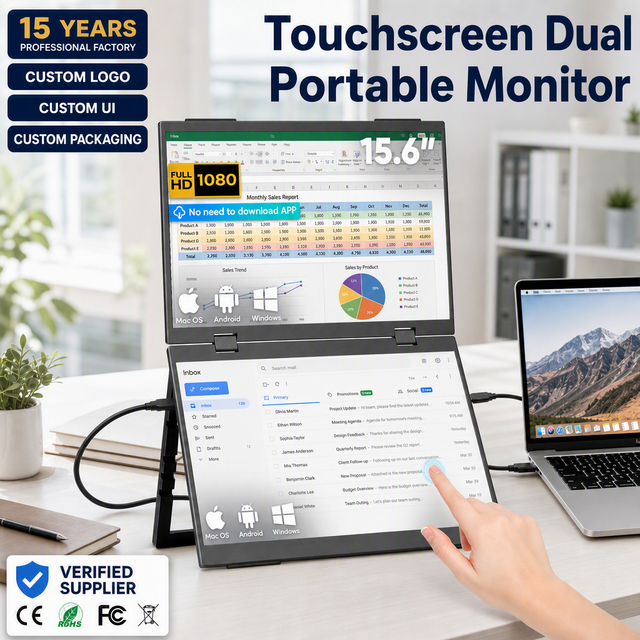 15.6 Inch Dual Screen Touchscreen Portable Monitor 1080P IPS Laptop Extender VESA Stand Type-C Custom Plug & Play for Laptop